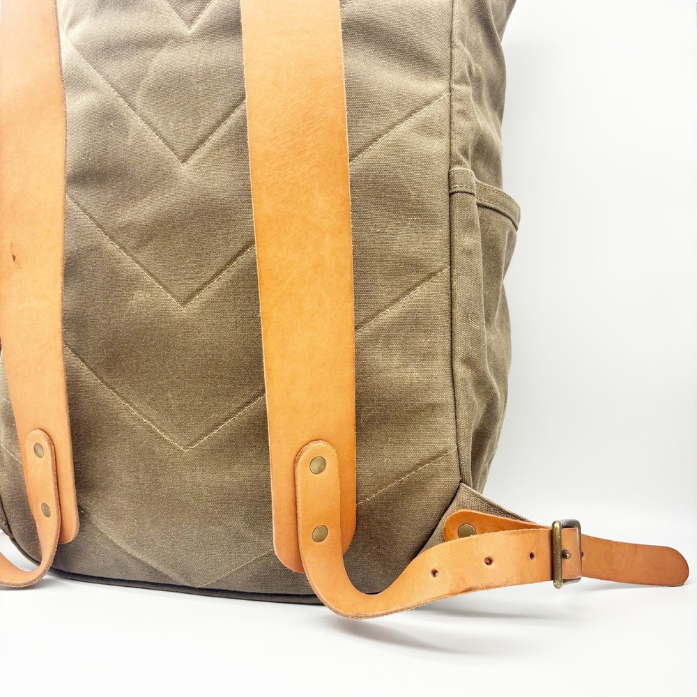 Winter Session Waxed Canvas Roll Top Backpack in Walnut Waxed + Tan Leather - Picture 11 of 16